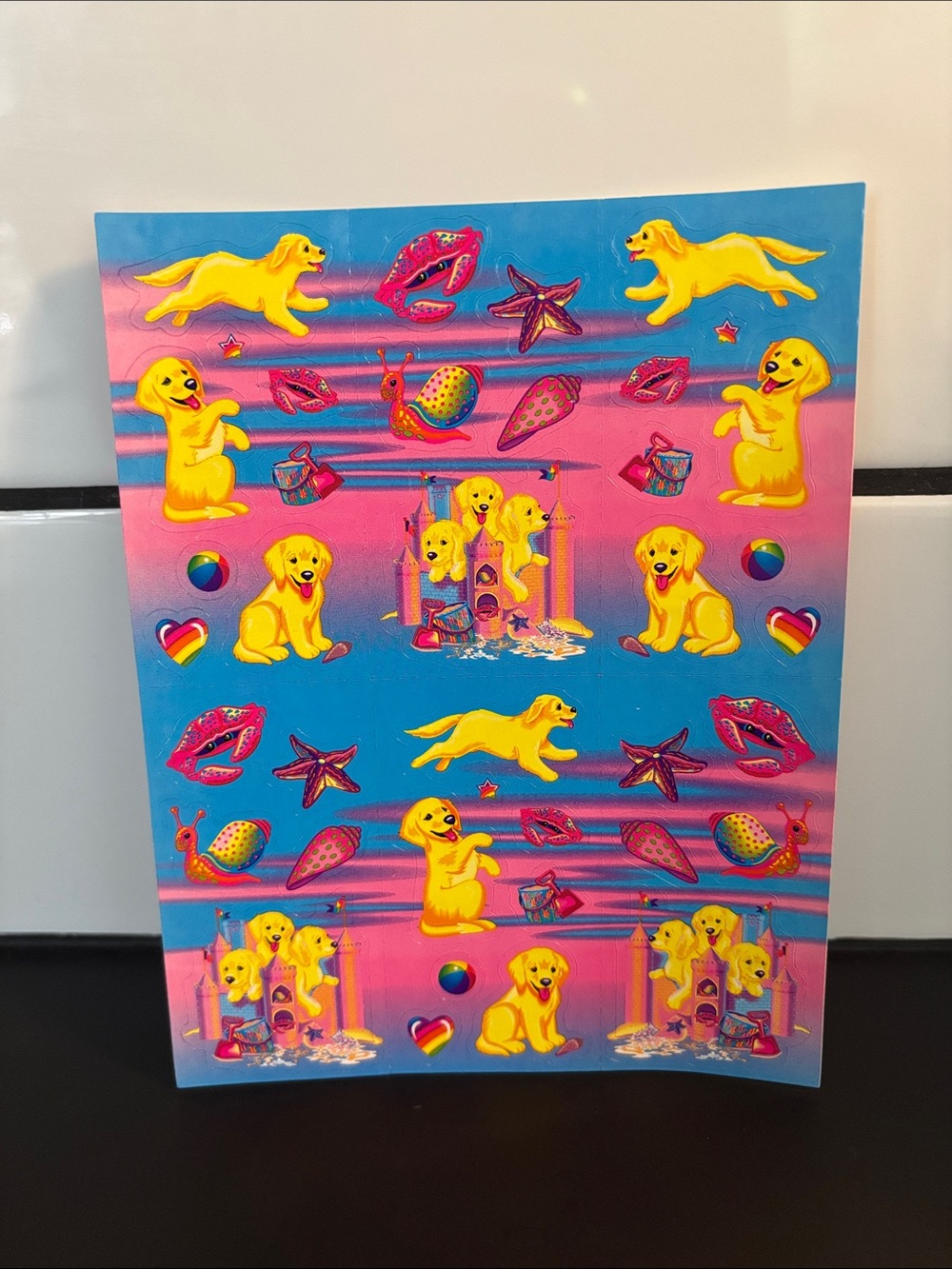Vintage 90s Lisa Frank Sandcastle Puppies Full Sticker Sheet S364- New
